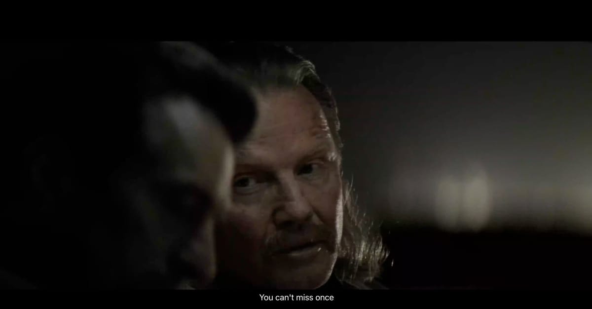 Scene from the movie Heat where the character of Nate (Jon Voight) tells Neil McCauley (Robert DeNiro), "You can't miss once."